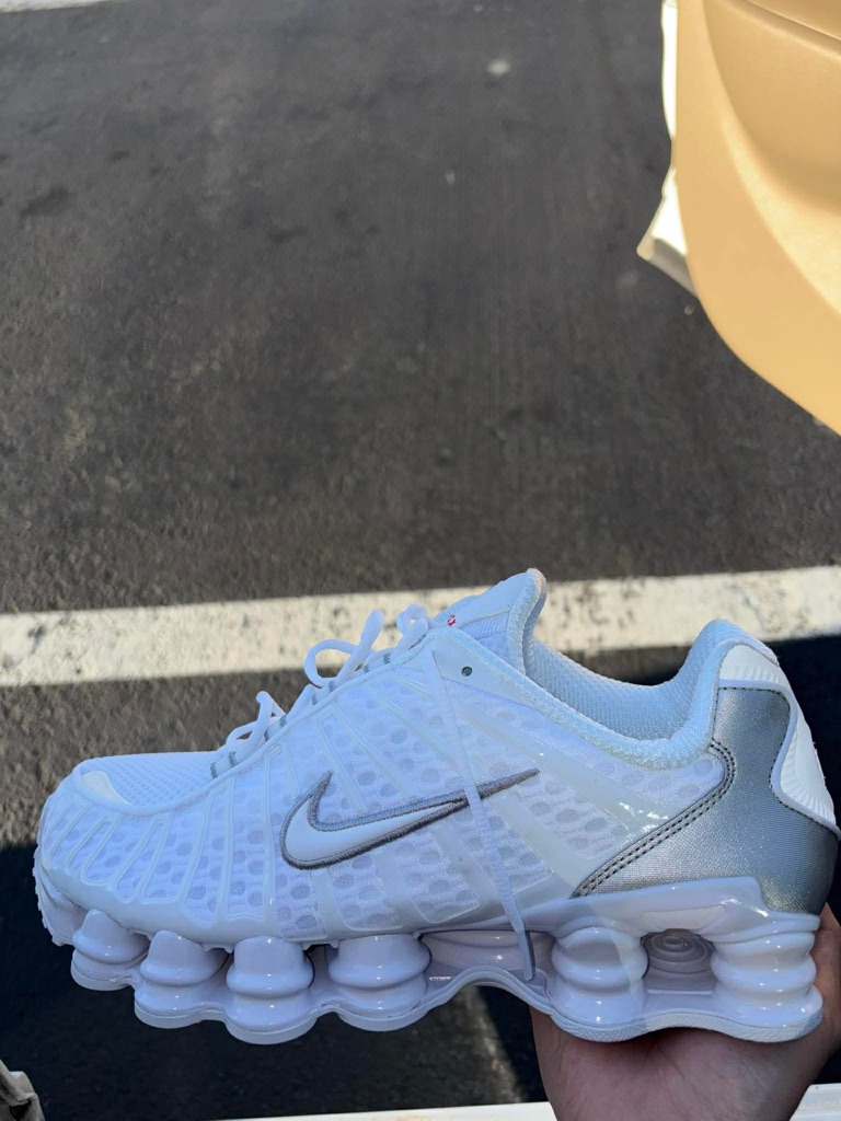 Nike White And Silver Shox Athletic Sneakers